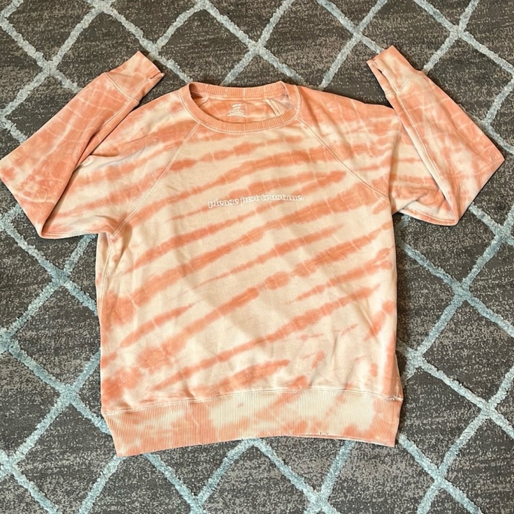 Aerie Oversized Distressed Graphic Sweatshirt, Orange & White Tie-Dye, Size XS